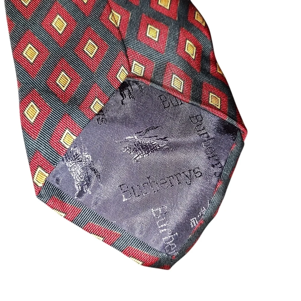 Burberry Red and Navy Diamond Pattern Silk  Tie